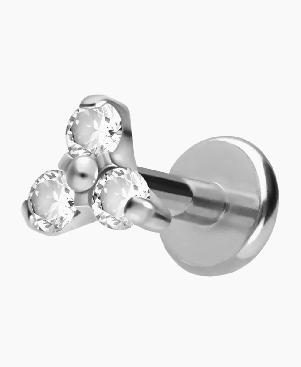 Titanium - Push Pin Flat Back Piercing Crystal Trinity