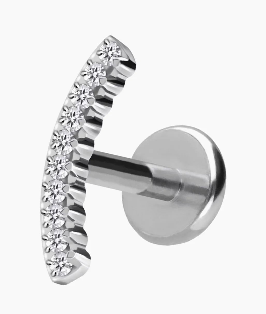 Titanium - Push Pin Flat Back Piercing Shiny Crystal Arch