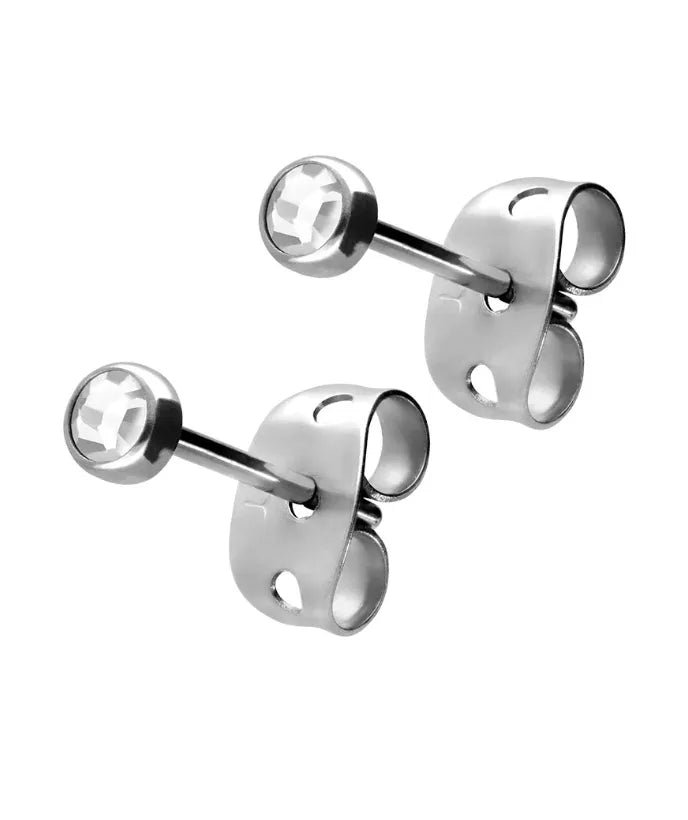 Titanium - Earring Stud Dainty Flat Crystal