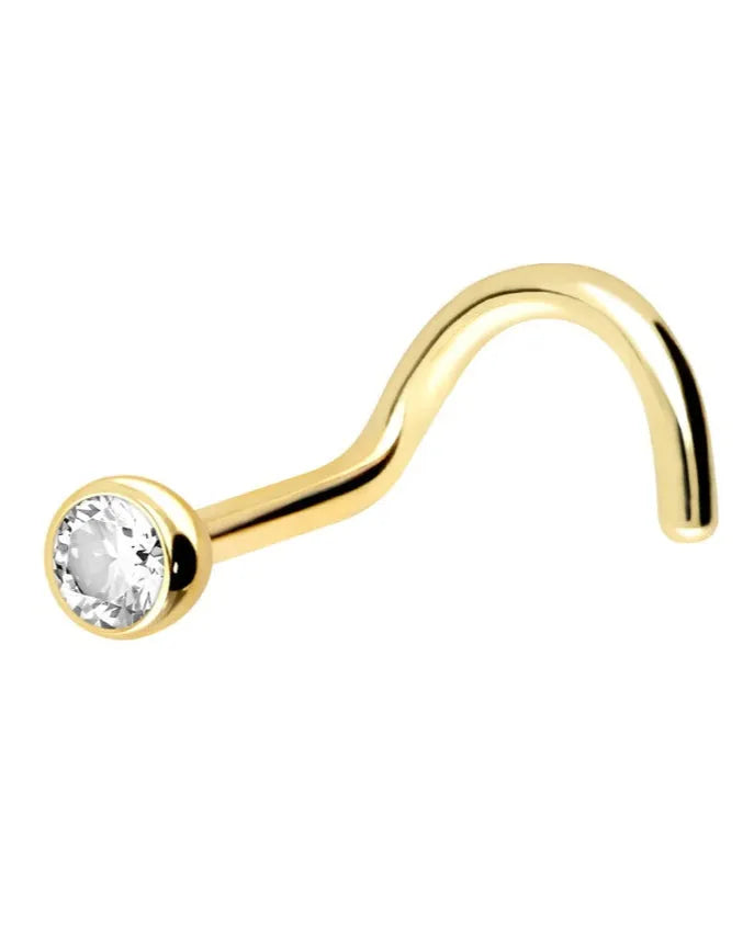 18 Carat Gold - Corkscrew Nose Stud Dainty Crystal 2.2mm