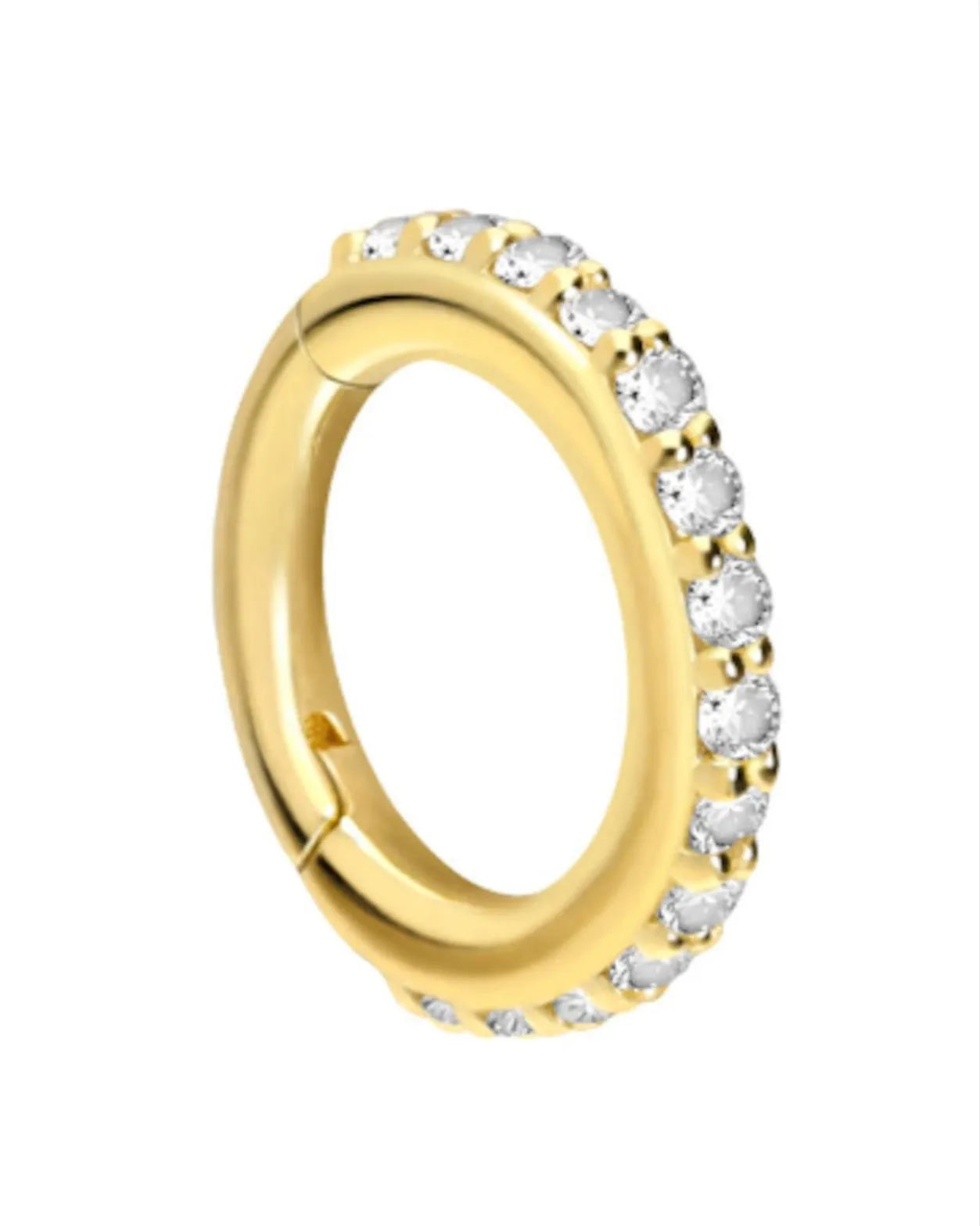 18 Carat Gold - Hinged Clicker Piercing Ring Multi Crystal Row Side