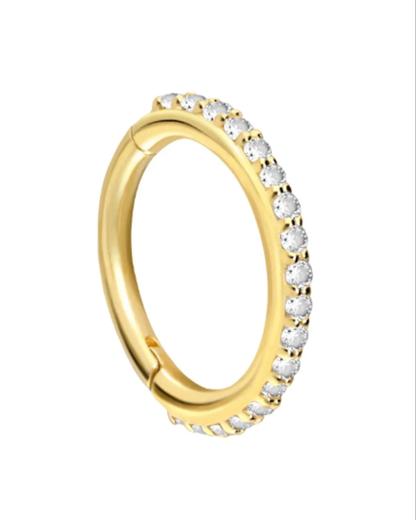 18 Carat Gold - Hinged Clicker Piercing Ring Multi Crystal Row Side