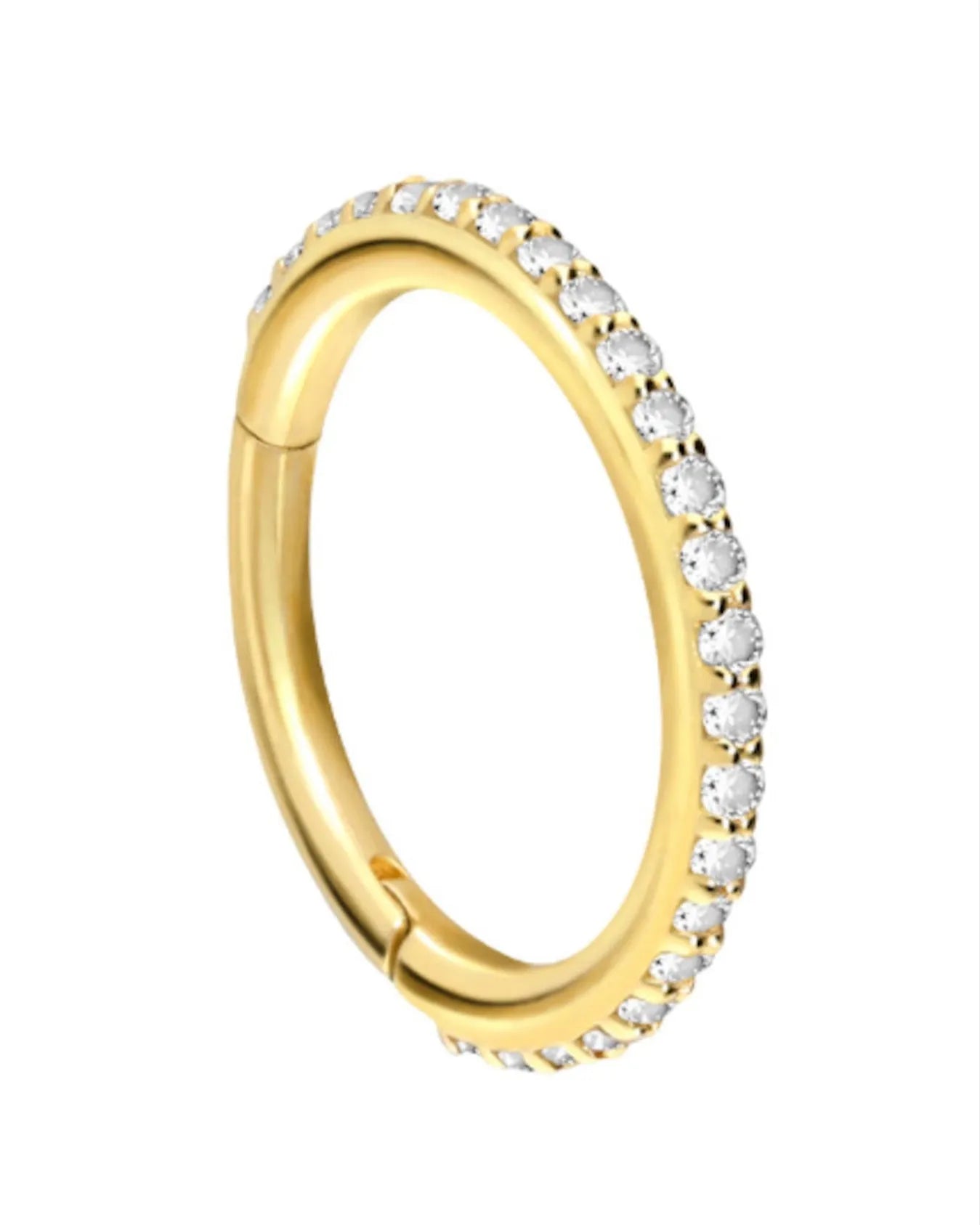 18 Carat Gold - Hinged Clicker Piercing Ring Multi Crystal Row Side