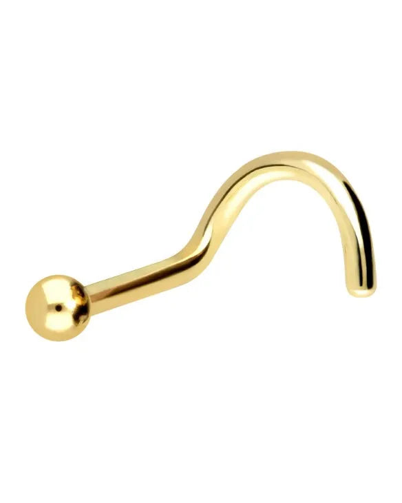 18 Carat Gold - Corkscrew Nose Stud Piercing Dainty Ball