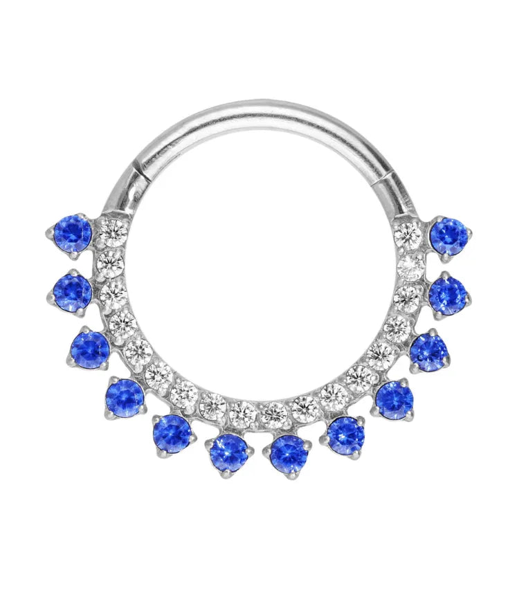 Titanium - Hinged Piercing Hoop Crystals + Blue Crystal Halo