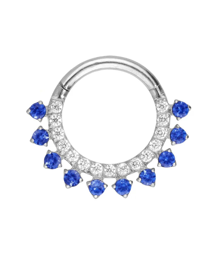 Titanium - Hinged Piercing Hoop Crystals + Blue Crystal Halo