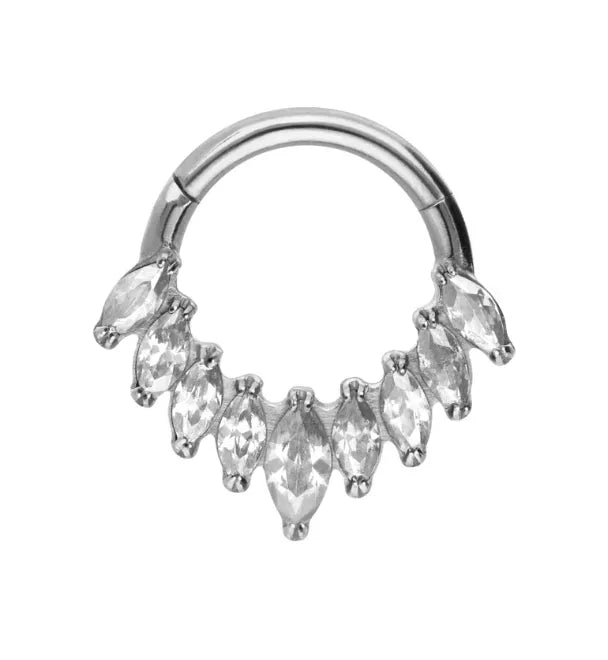 Titanium - Hinged Piercing Hoop Extravagant Marquis Crystal Design