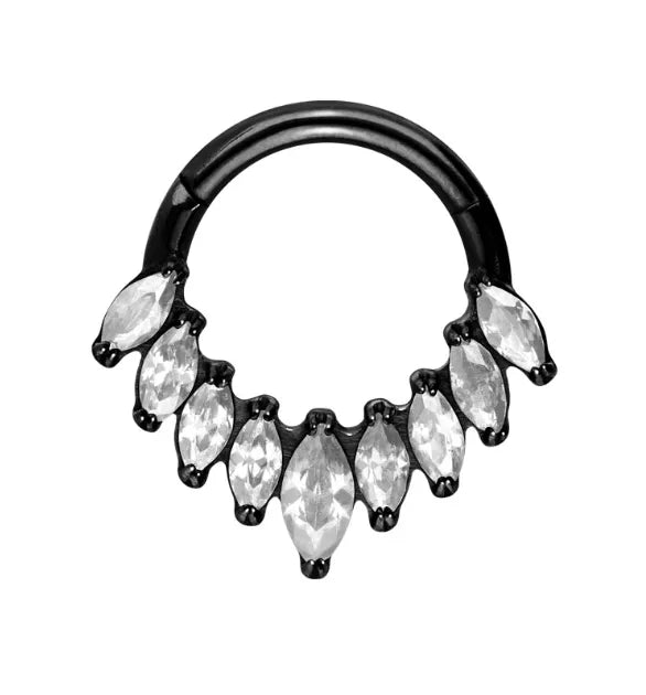 Titanium - Hinged Piercing Hoop Extravagant Marquis Crystal Design