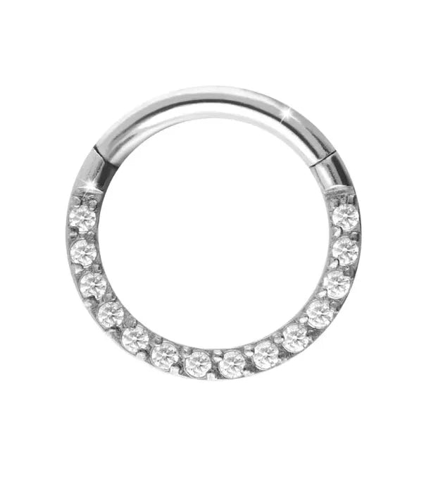 Titanium - Hinged Piercing Hoop Front Crystals