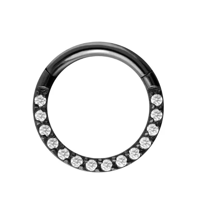 Titanium - Hinged Piercing Hoop Front Crystals