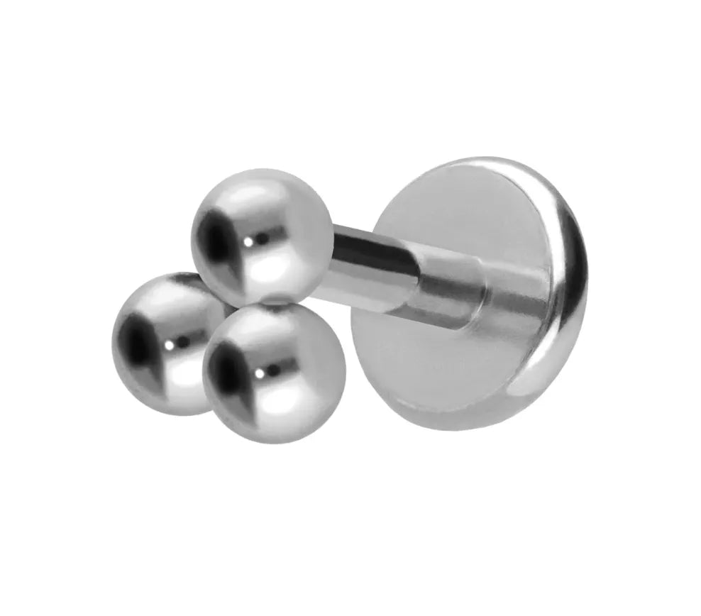 Titanium - Push Pin Flat Back Piercing 3 Balls