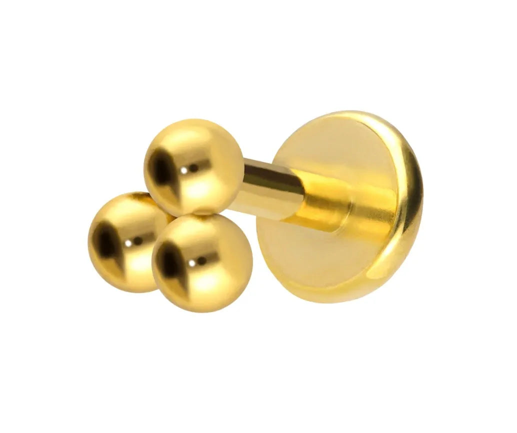 Titanium - Push Pin Flat Back Piercing 3 Balls