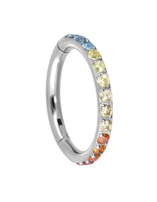 Titanium - Hinged Piercing Hoop Multicolored Crystals