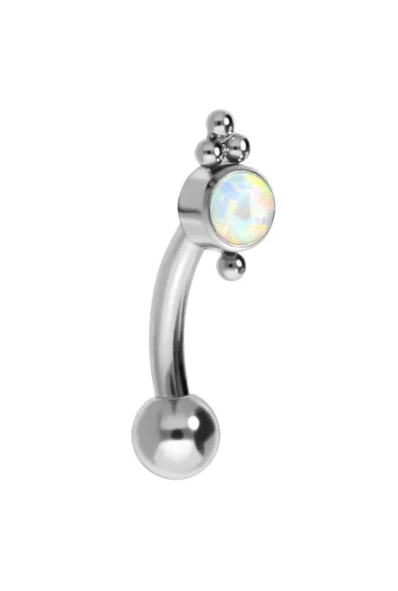 Titanium - Push Pin Curved Barbell Piercing Oriental Opal Design