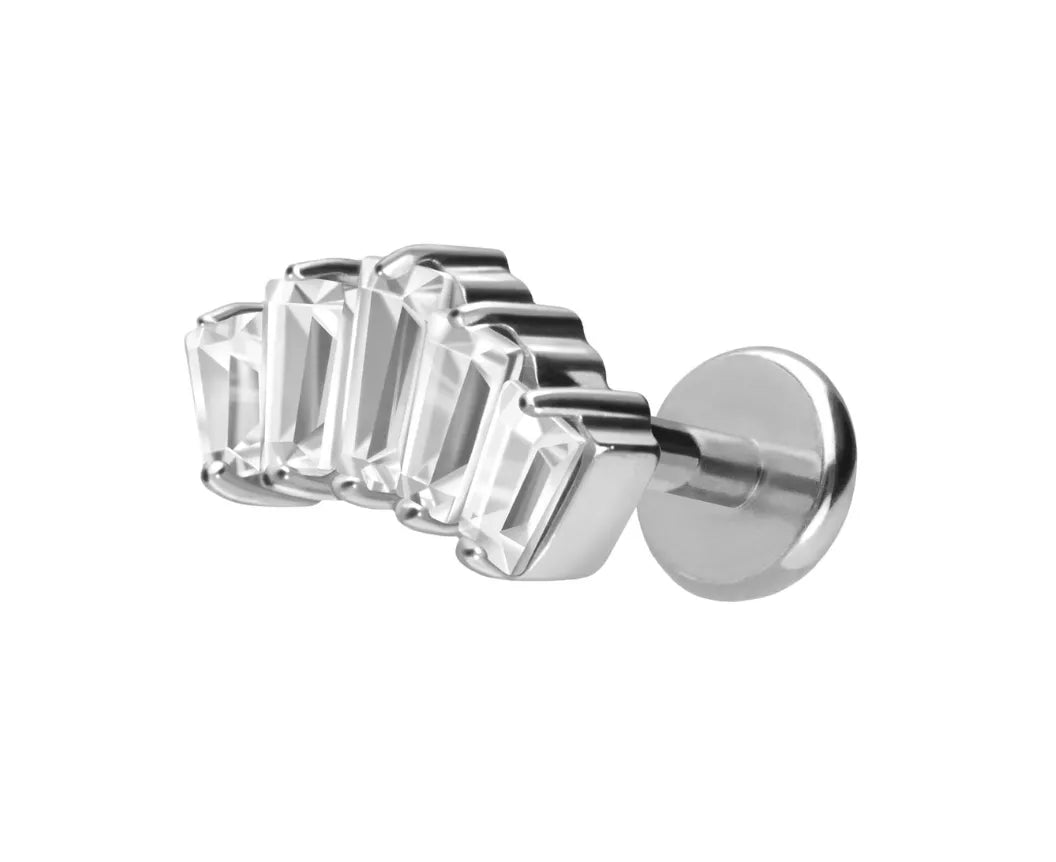 Titanium - Push Pin Flat Back Piercing 5 Rectangular Crystal Arch