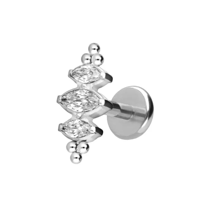 Titanium - Push Pin Flat Back Piercing Beaded Crystal Design