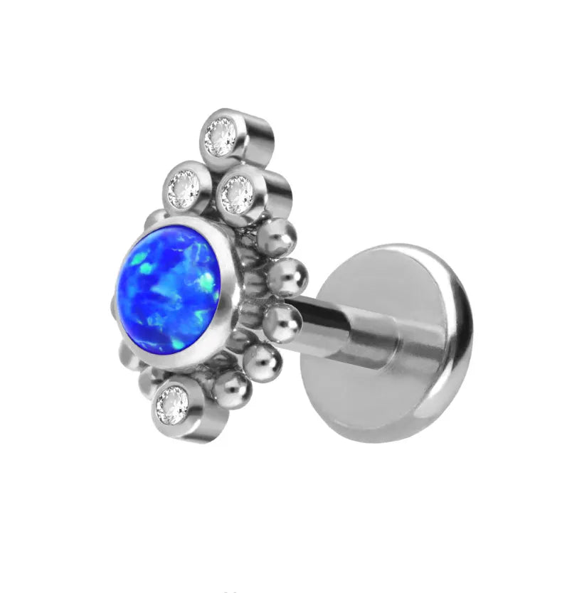 Titanium - Push Pin Flat Back Piercing Crystal Beads + Opal