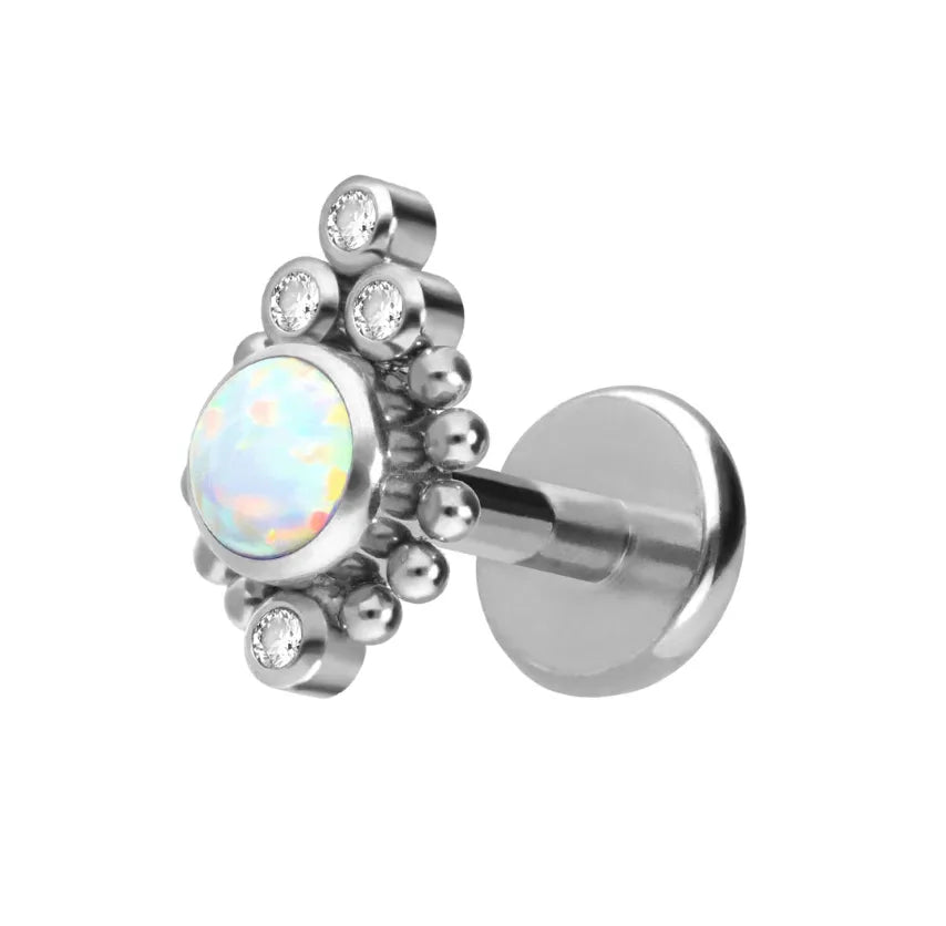 Titanium - Push Pin Flat Back Piercing Crystal Beads + Opal