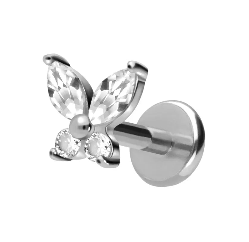 Titanium - Push Pin Flat Back Piercing Crystal Butterfly