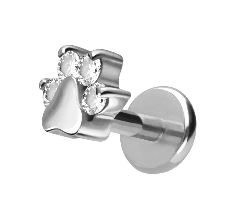 Titanium - Push Pin Flat Back Piercing Crystal Paw