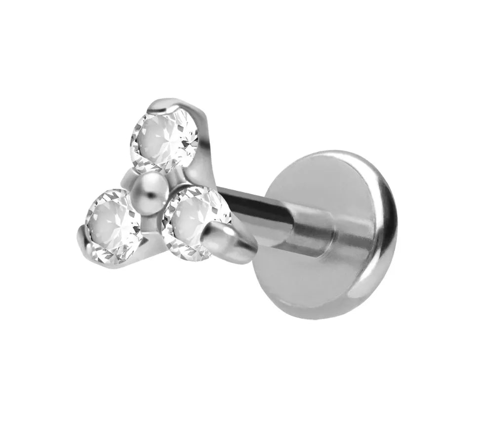 Titanium - Push Pin Flat Back Piercing Crystal Trinity