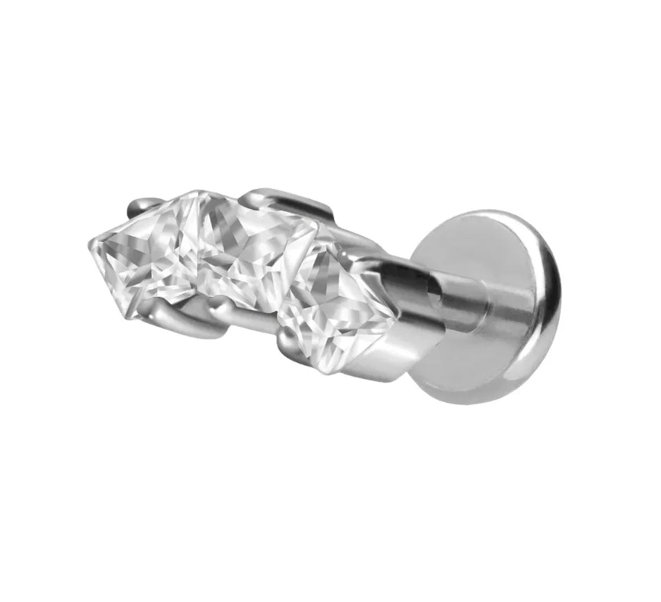 Titanium - Push Pin Flat Back Piercing Dainty Crystal Trapezes