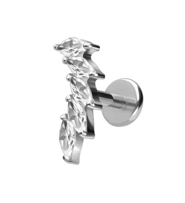 Titanium - Push Pin Flat Back Piercing Extravagant Crystal Design