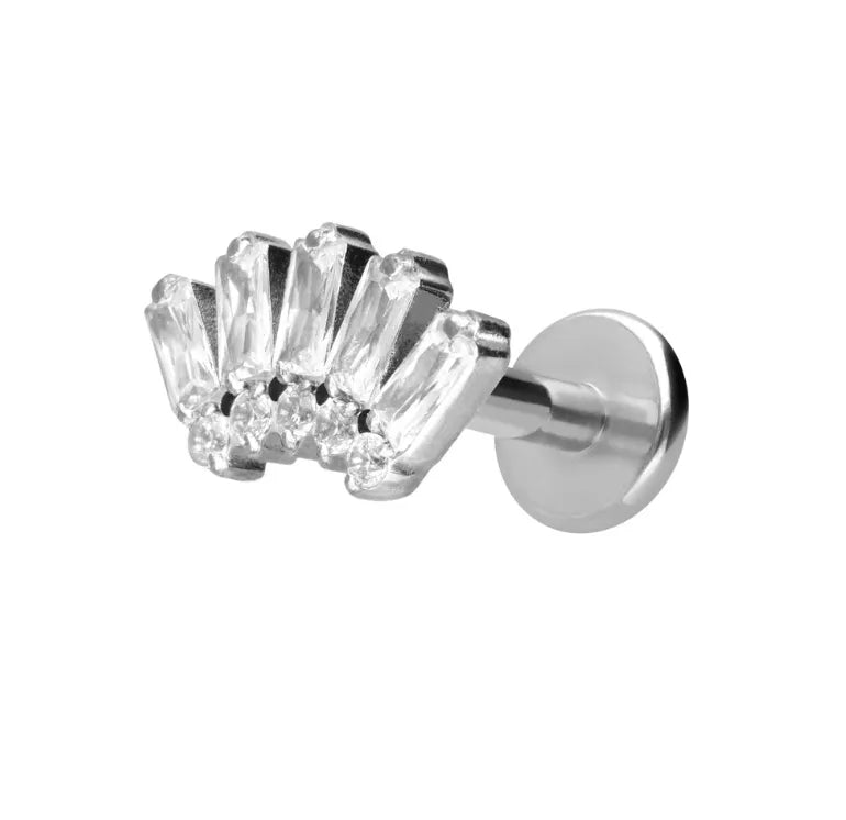 Titanium - Push Pin Flat Back Piercing Extravagant Curved Crystal Design