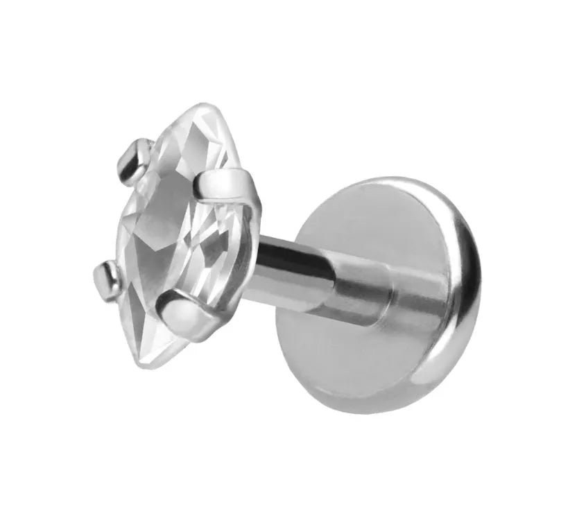 Titanium - Push Pin Flat Back Piercing Marquis Crystal