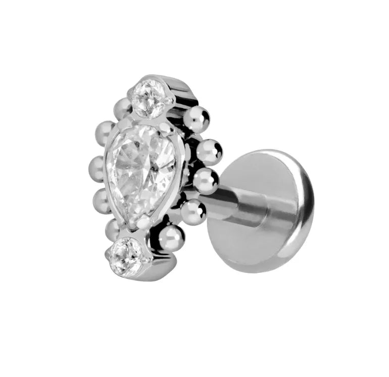 Titanium - Push Pin Flat Back Piercing Oriental Beaded Design