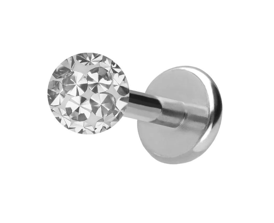 Titanium - Push Pin Flat Back Piercing Multi Crystal Ball