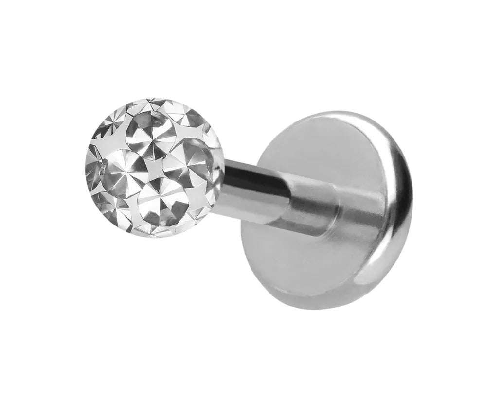 Titanium - Push Pin Flat Back Piercing Multi Crystal Ball