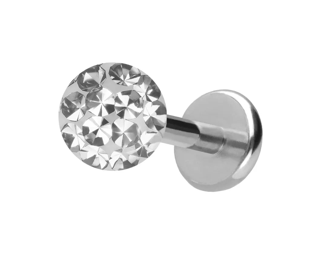 Titanium - Push Pin Flat Back Piercing Multi Crystal Ball