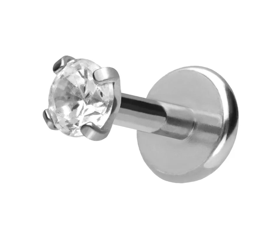 Titanium - Push Pin Flat Back Piercing Shiny Crystal Silver