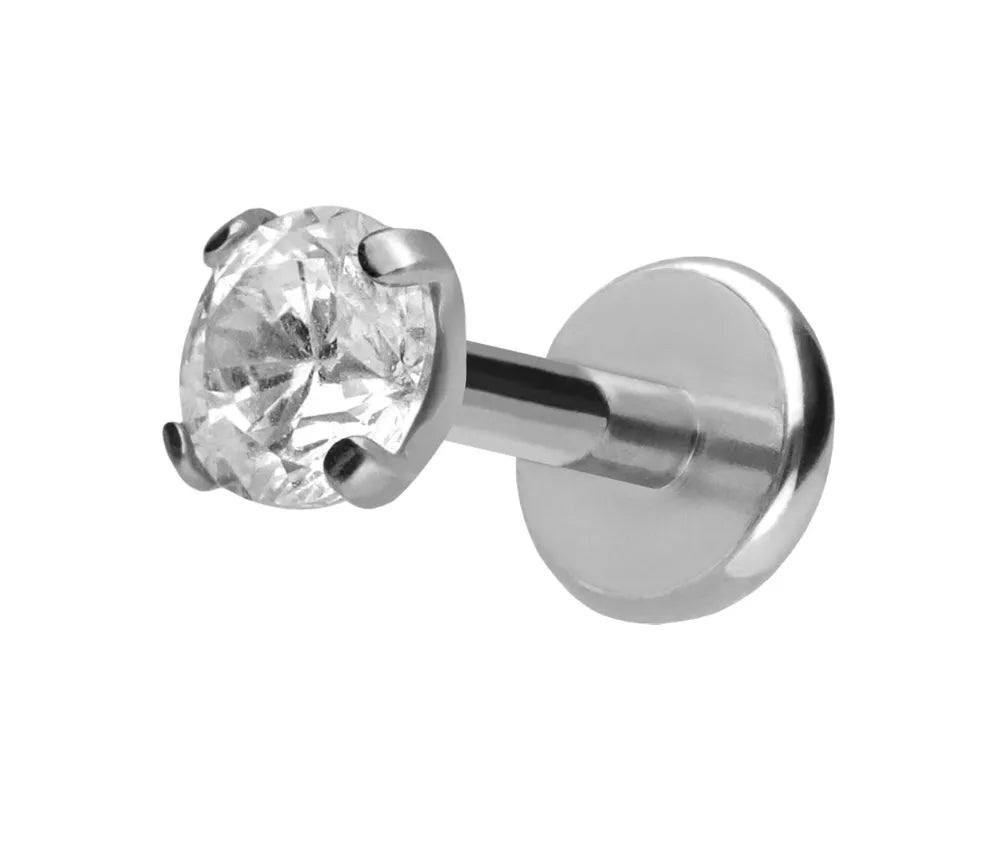 Titanium - Push Pin Flat Back Piercing Shiny Crystal Silver