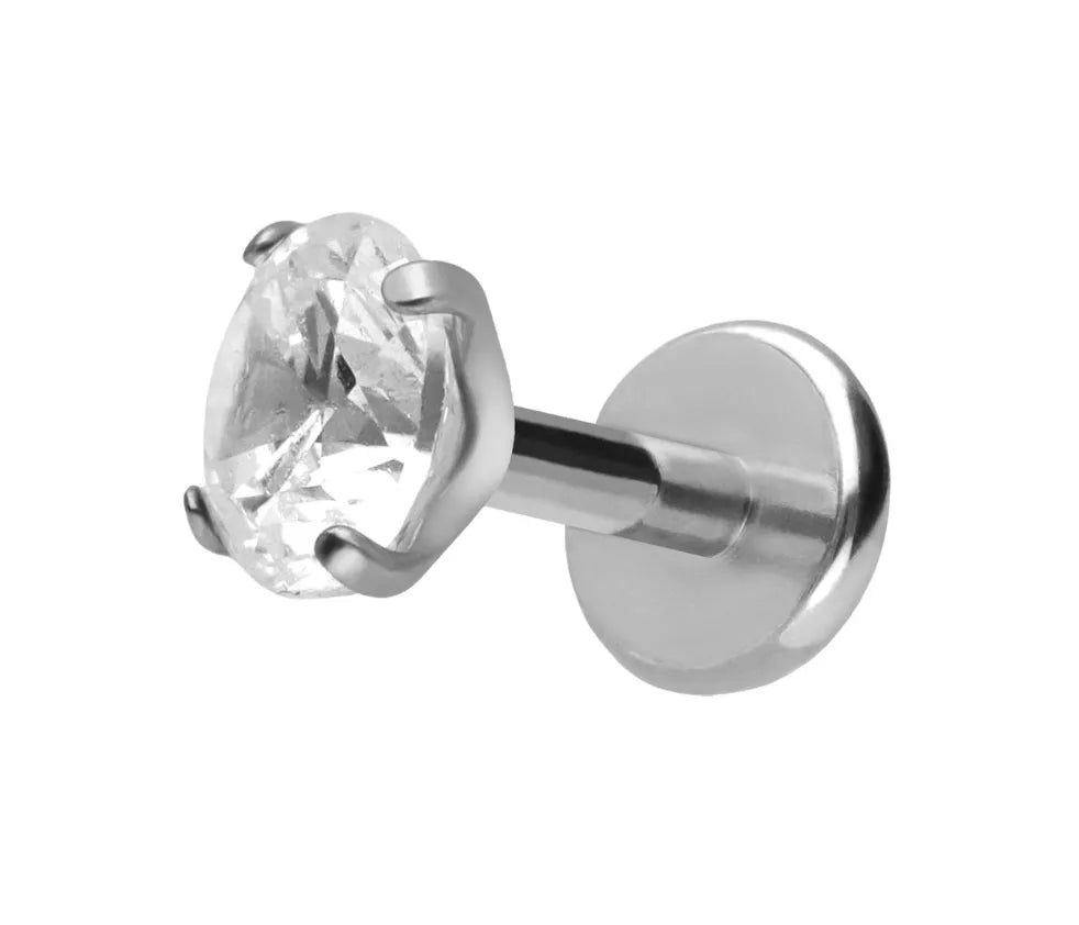 Titanium - Push Pin Flat Back Piercing Shiny Crystal Silver