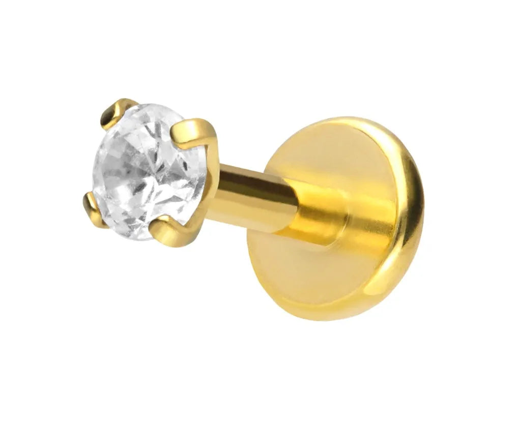 Titanium - Push Pin Flat Back Piercing Shiny Flat Crystal Gold