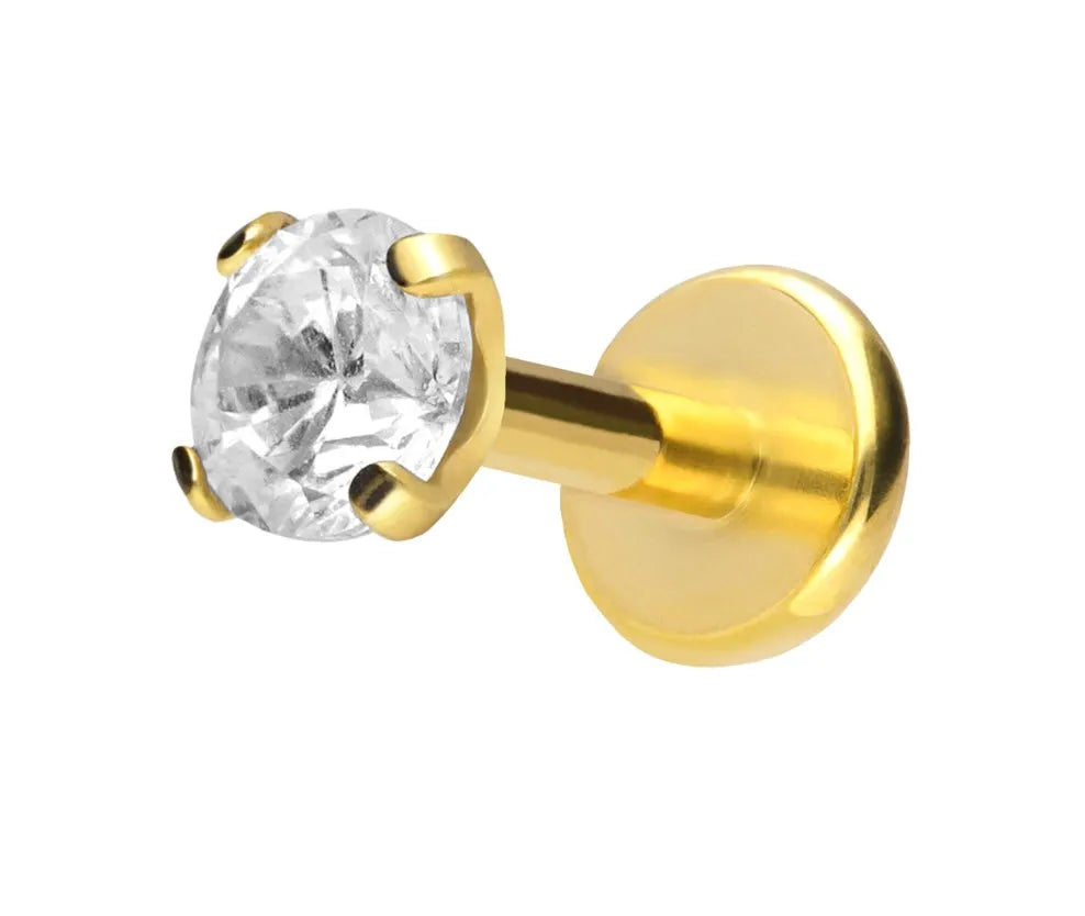 Titanium - Push Pin Flat Back Piercing Shiny Flat Crystal Gold