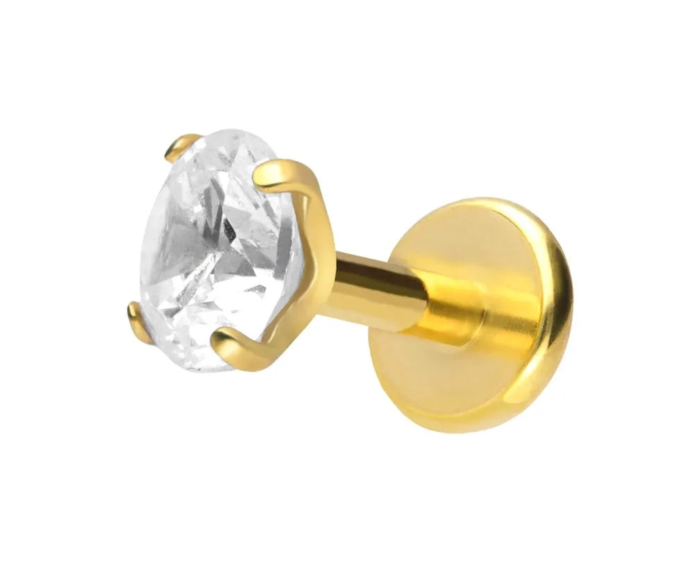 Titanium - Push Pin Flat Back Piercing Shiny Flat Crystal Gold