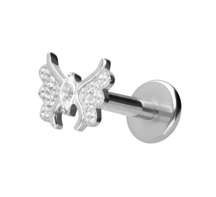 Titanium - Push Pin Flat Back Piercing Sparkly Butterfly