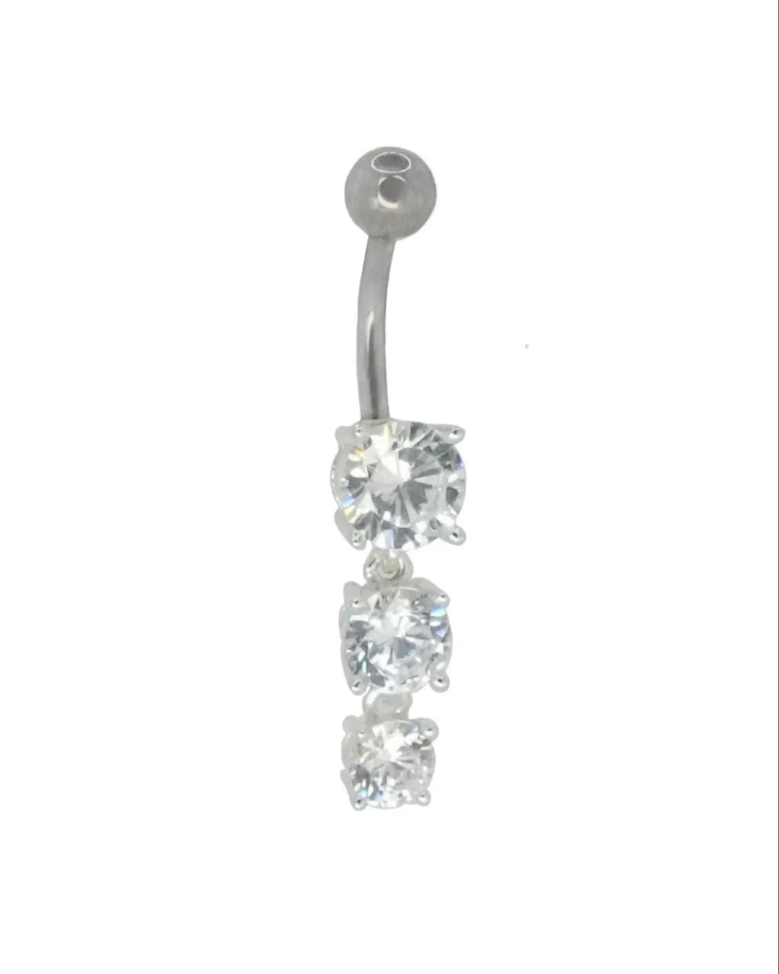 Titanium/ 925 silver - Belly Button Piercing 3 Cascading Crystals