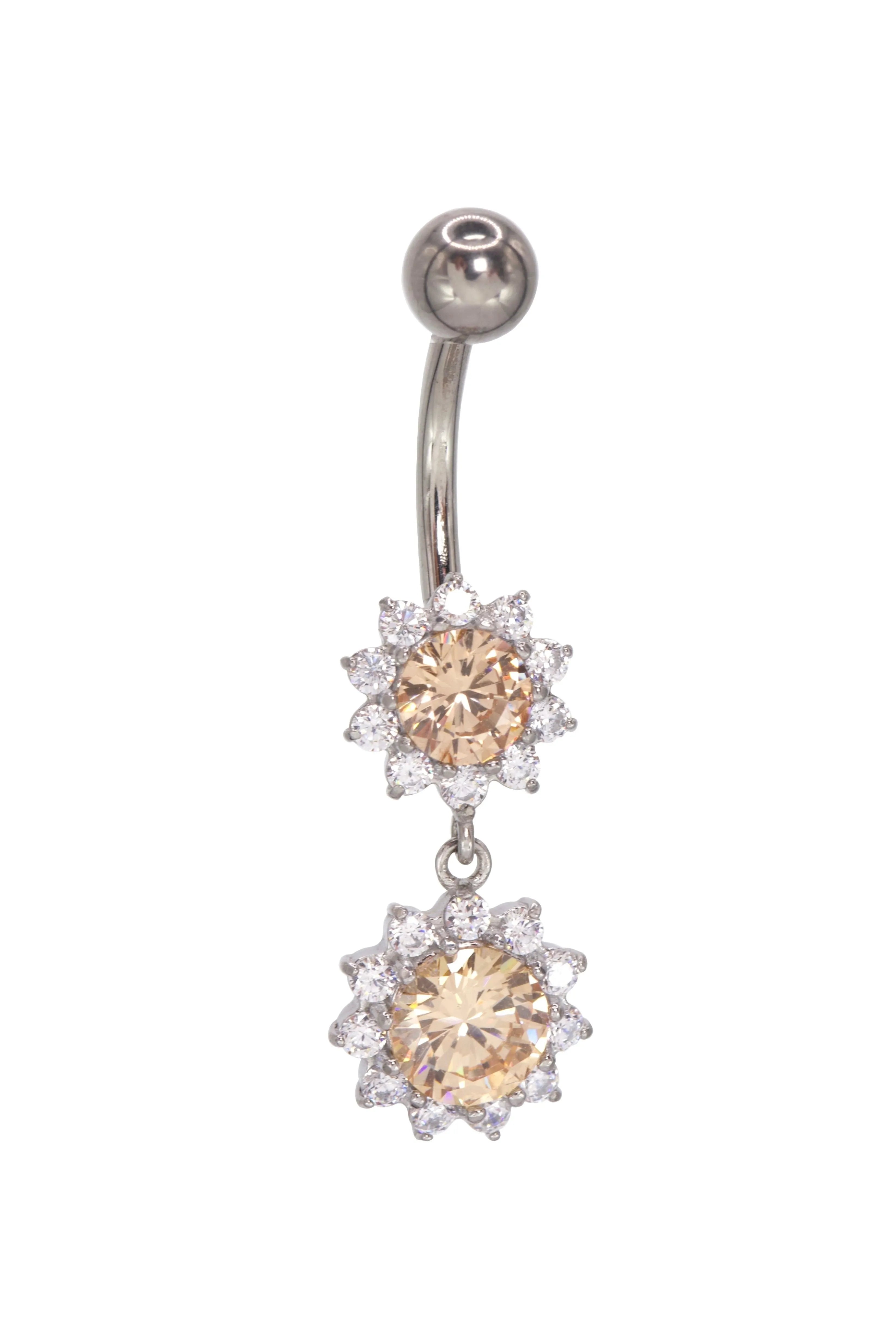 Surgical Steel 316L - Belly Button Piercing Flower + Dangling Flower