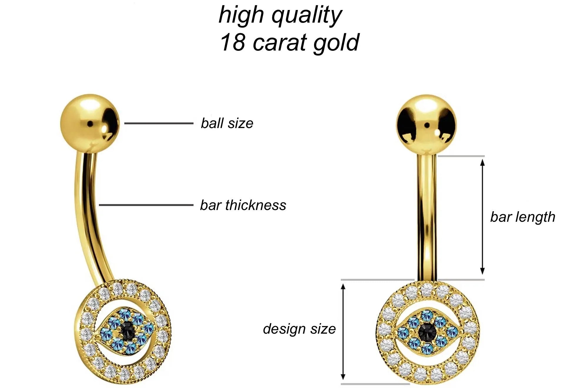 18 Carat Gold - Bellybutton Piercing Evil Eye