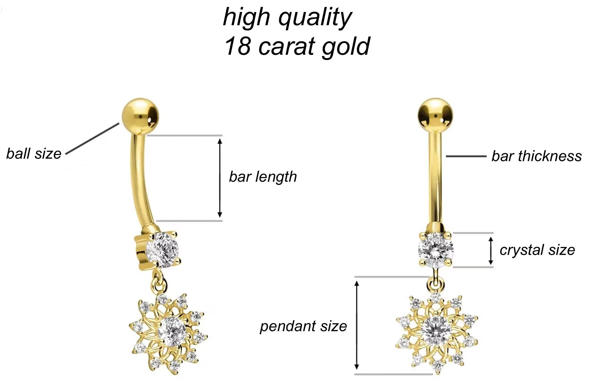 18 Carat Gold - Belly Button Piercing Snowflake