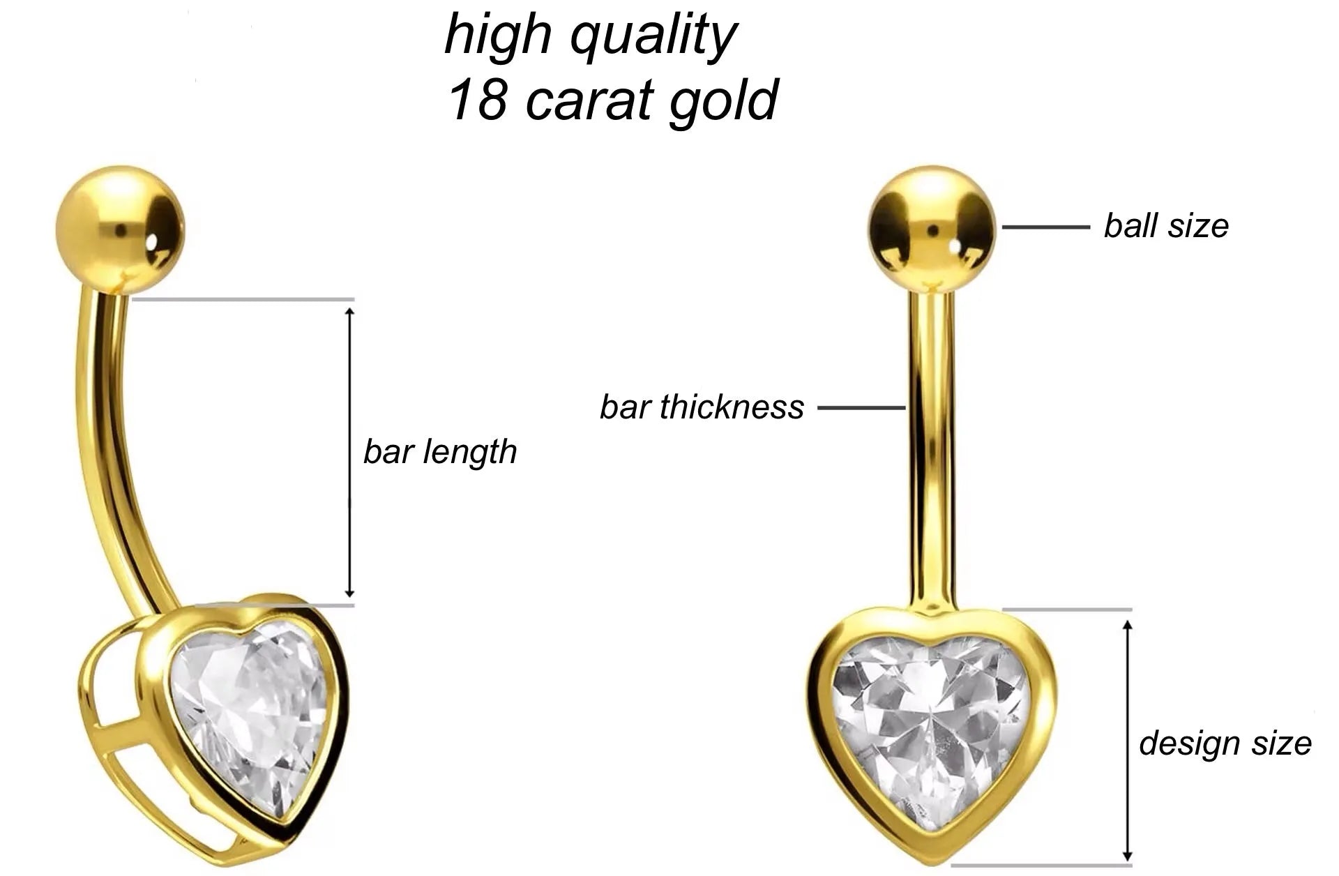 18 Carat Gold - Belly Button Piercing Crystal Heart