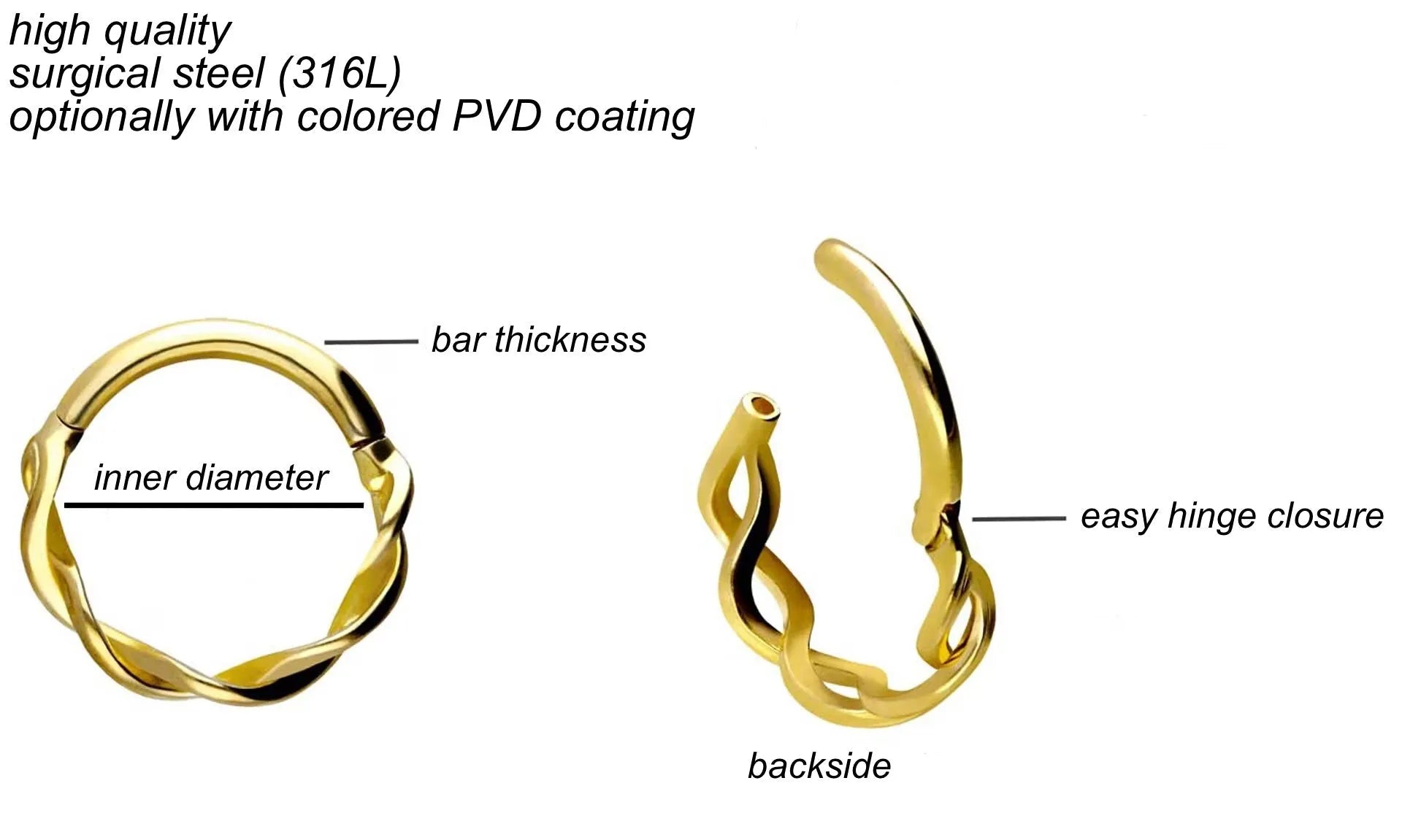 Surgical Steel 316L - Hinged Piercing Hoop Twist