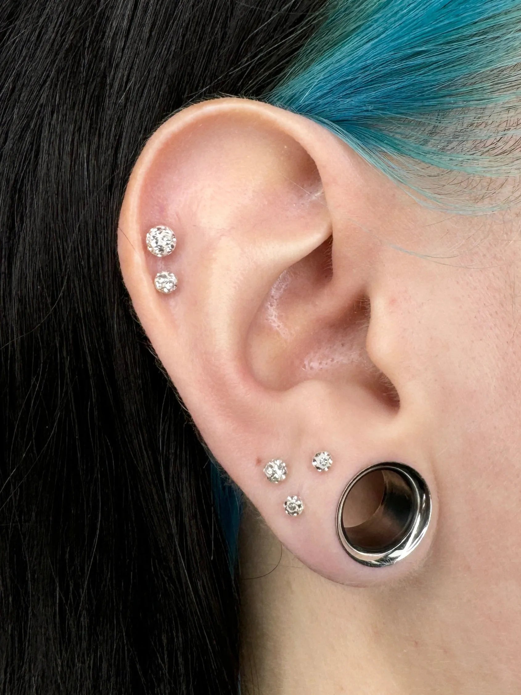 Titanium - Push Pin Flat Back Piercing Multi Crystal Ball