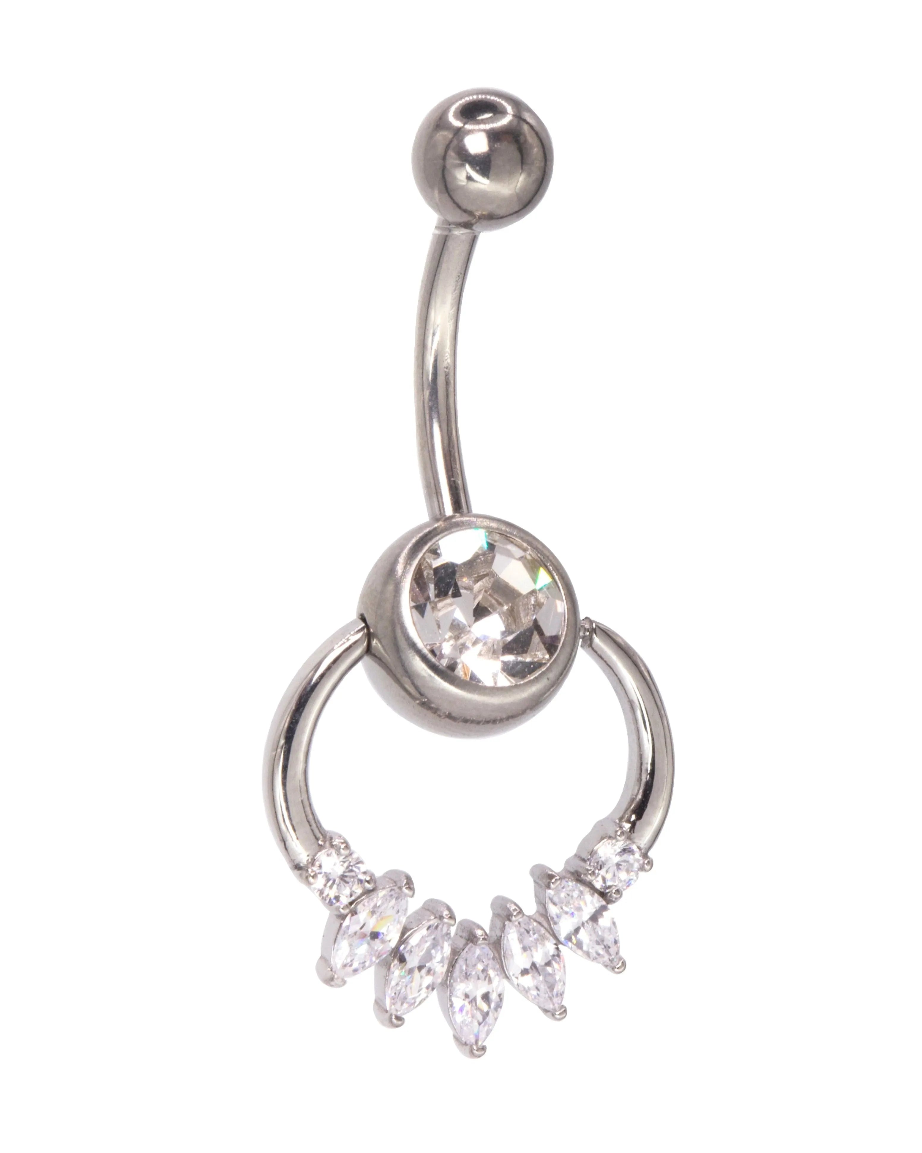 Surgical Steel 316L - Belly Button Piercing Dangling Ring + Spiky Crystals