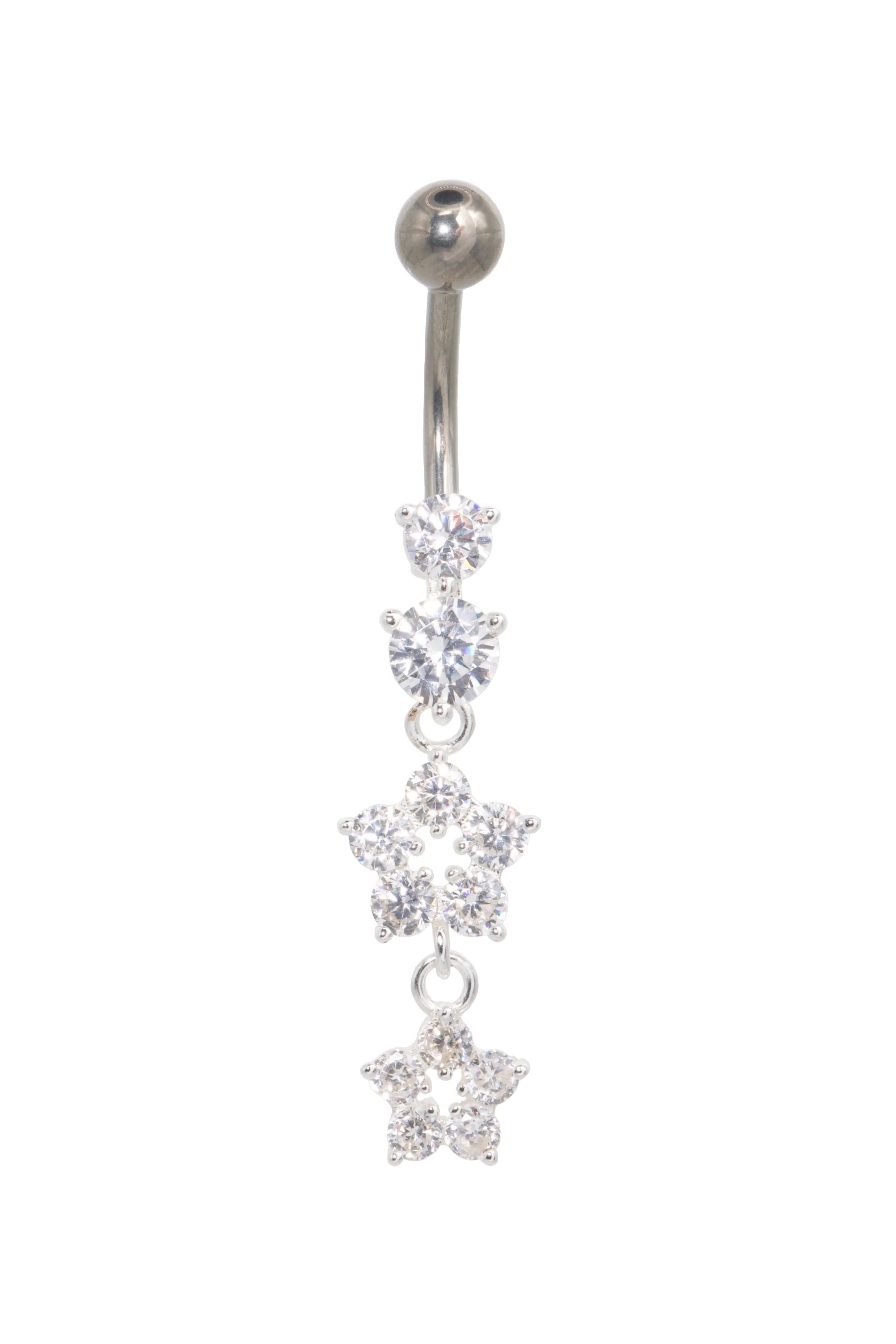 Titanium/ 925 silver - Belly Button Piercing dangling flowers