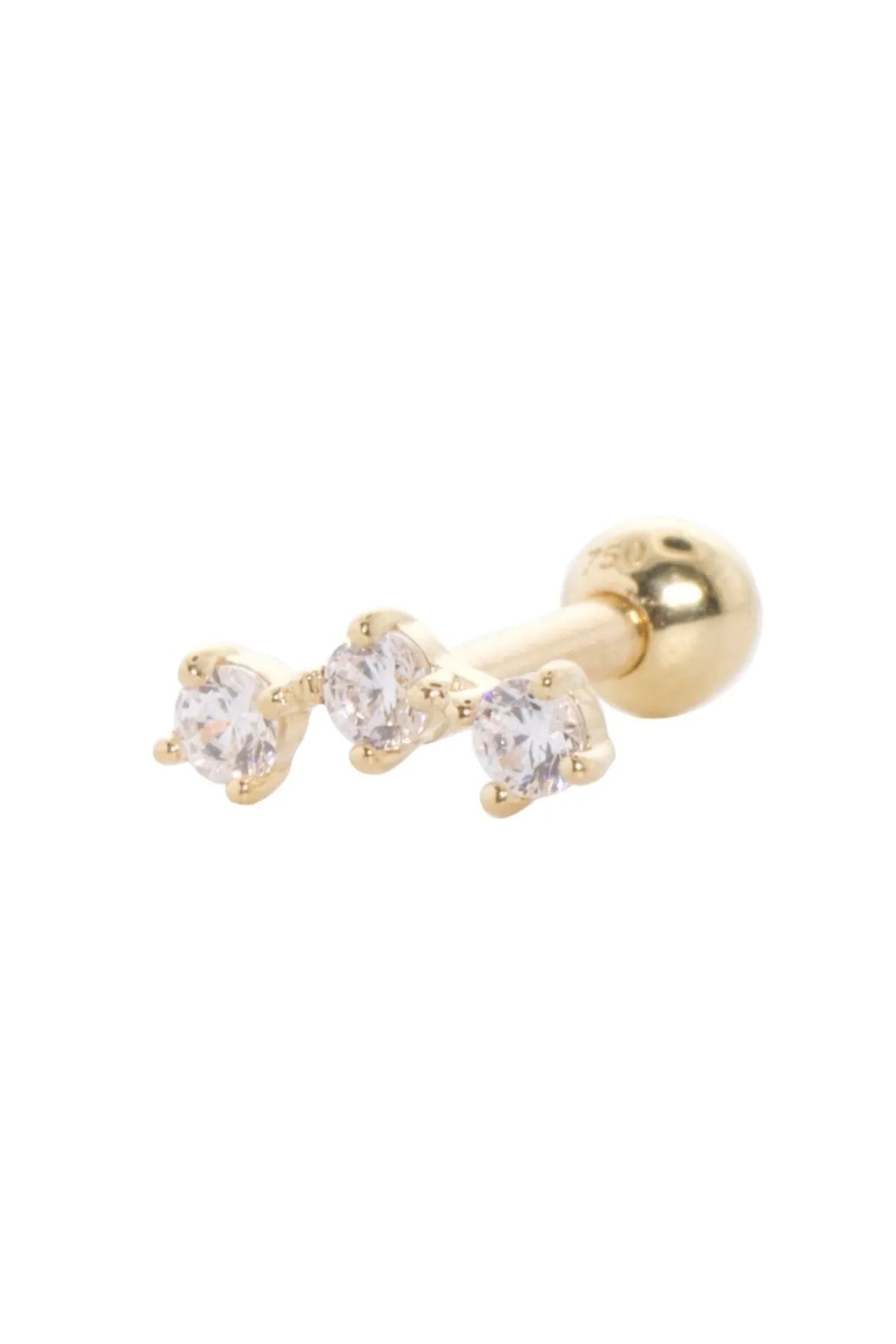 18 Carat Gold - Ear Piercing Dainty Crystal Curve